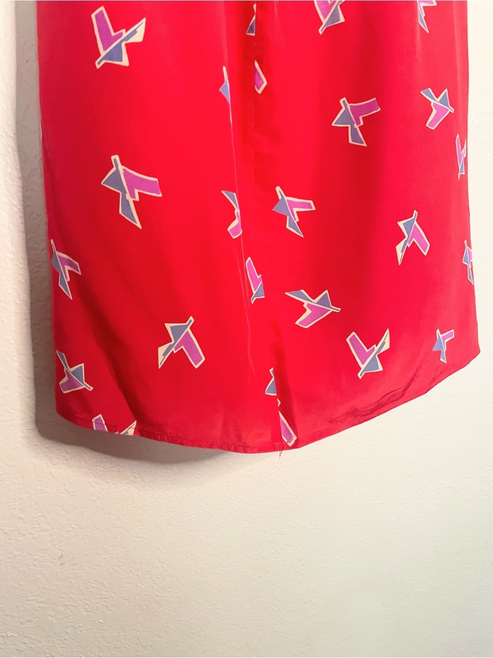 Vintage Red 100% Silk Geometric Print Midi Skirt Size 10 - Picture 7 of 8